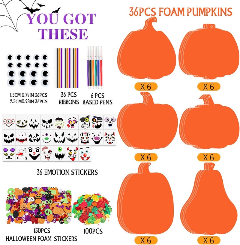 Natonhi 430Pcs Halloween Crafts Kit, Halloween Activitie Foam Pumpkin with Pumpkin Face Stickers for Kids DIY Art and Craft Set Holiday Decoration Party Favors Supplies - Image 3